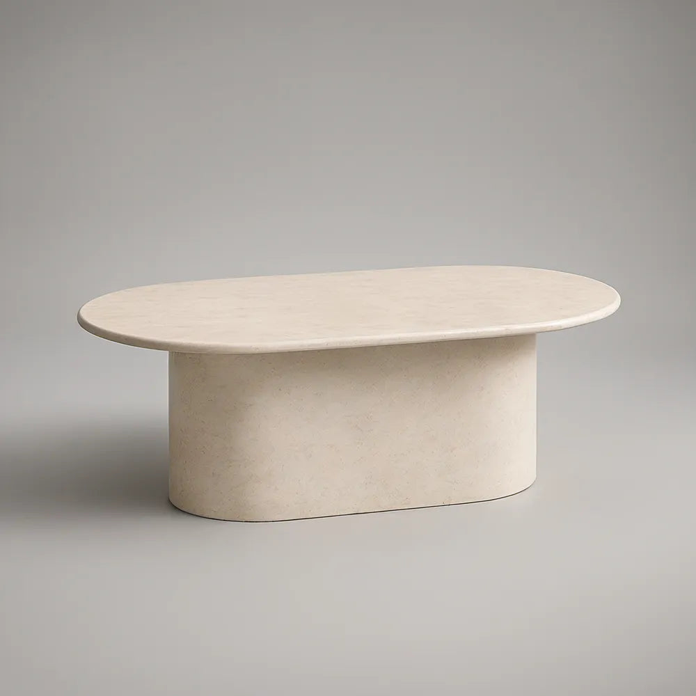 Owalny stolik kawowy 120 x 60 x 40 cm z płyty MDF, kremowy