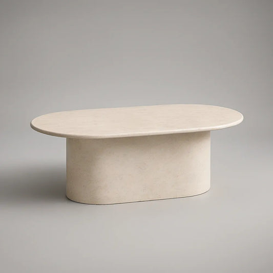 Owalny stolik kawowy 120 x 60 x 40 cm z płyty MDF, kremowy
