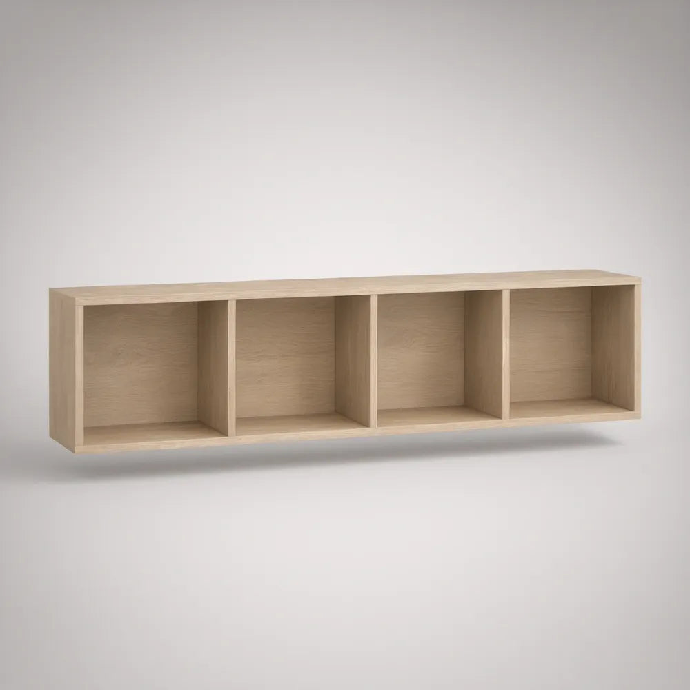 Regał ścienny z 4 otwartymi wnękami z litego drewna dębowego, jasny dąb, 120 × 30 × 30 cm