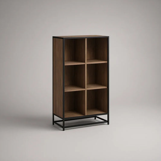 Biblioteczka 80 x 35 x 160 cm z 6 otwartymi wnękami, orzechowa/czarna